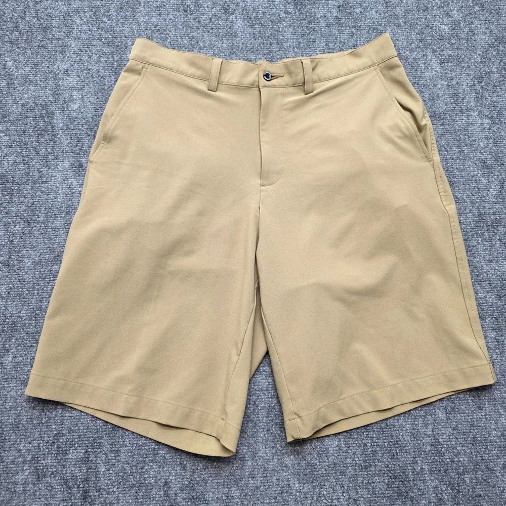 Dunning Golf Shorts Men 32 Khaki Tan Flat Front Performance Stretch Casual Chino